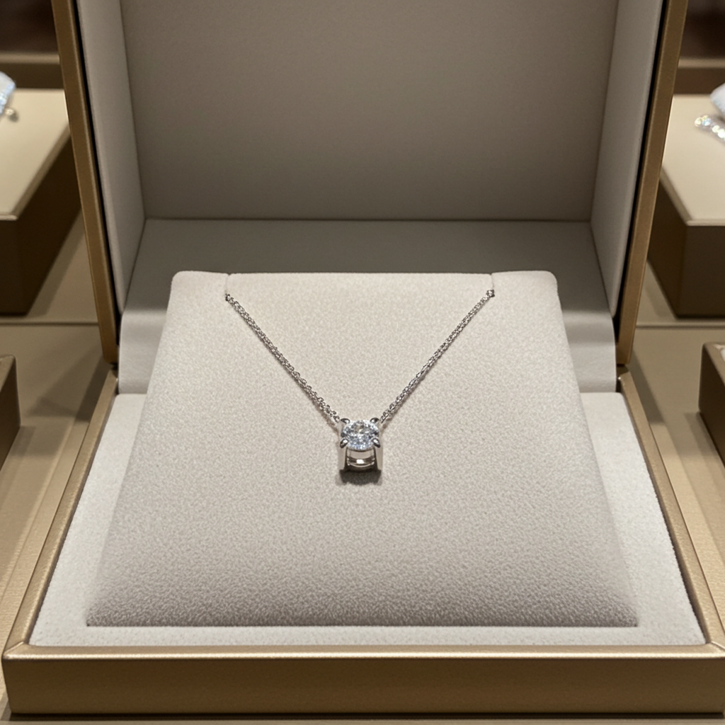 Ciondolo punto luce quadrato in oro bianco 18k e diamanti naturale  0,50ct