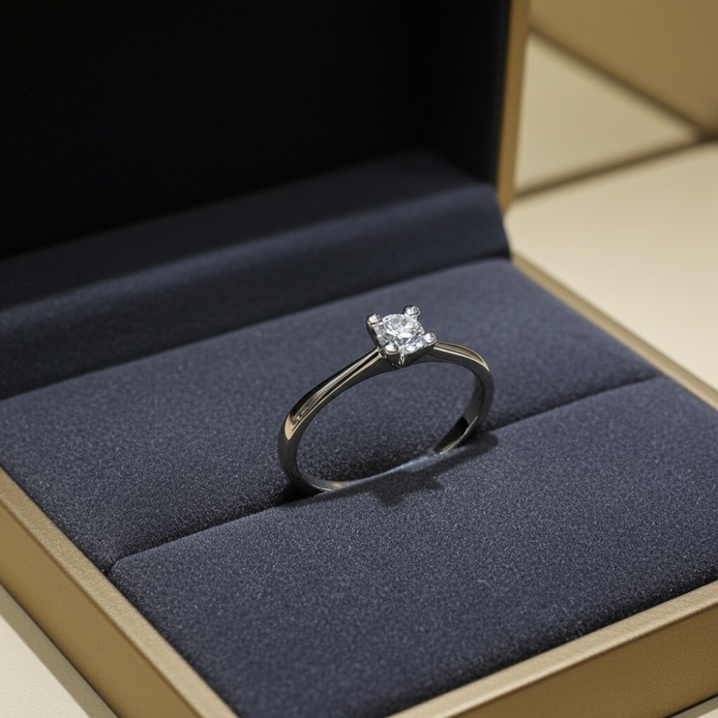 anello solitario  certificato HRD in oro bianco 18k e diamante naturali centrale 0,34ct