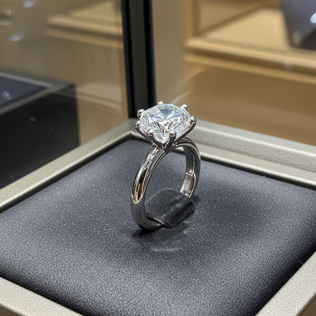 anello solitario modello Tiffany in oro bianco 18k e 1 diamante naturale centrale 0,50 ct
