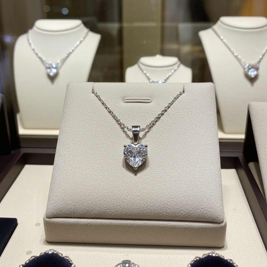Ciondolo punto luce taglio cuore in oro bianco 18k e diamante naturale 0,24 ct