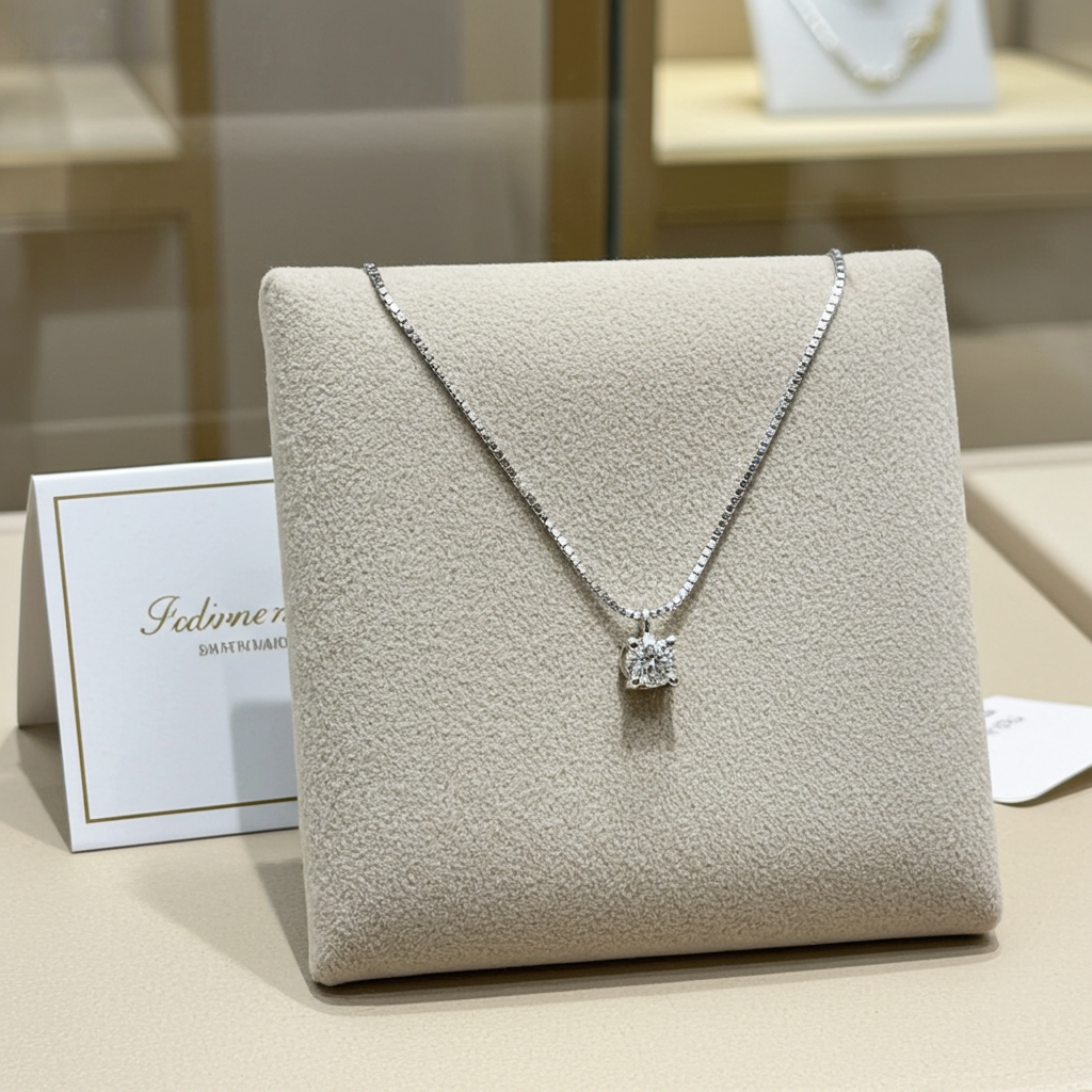 Collana punto luce certificato HRD in oro bianco con diamante naturale 0,30 ct D VVS1