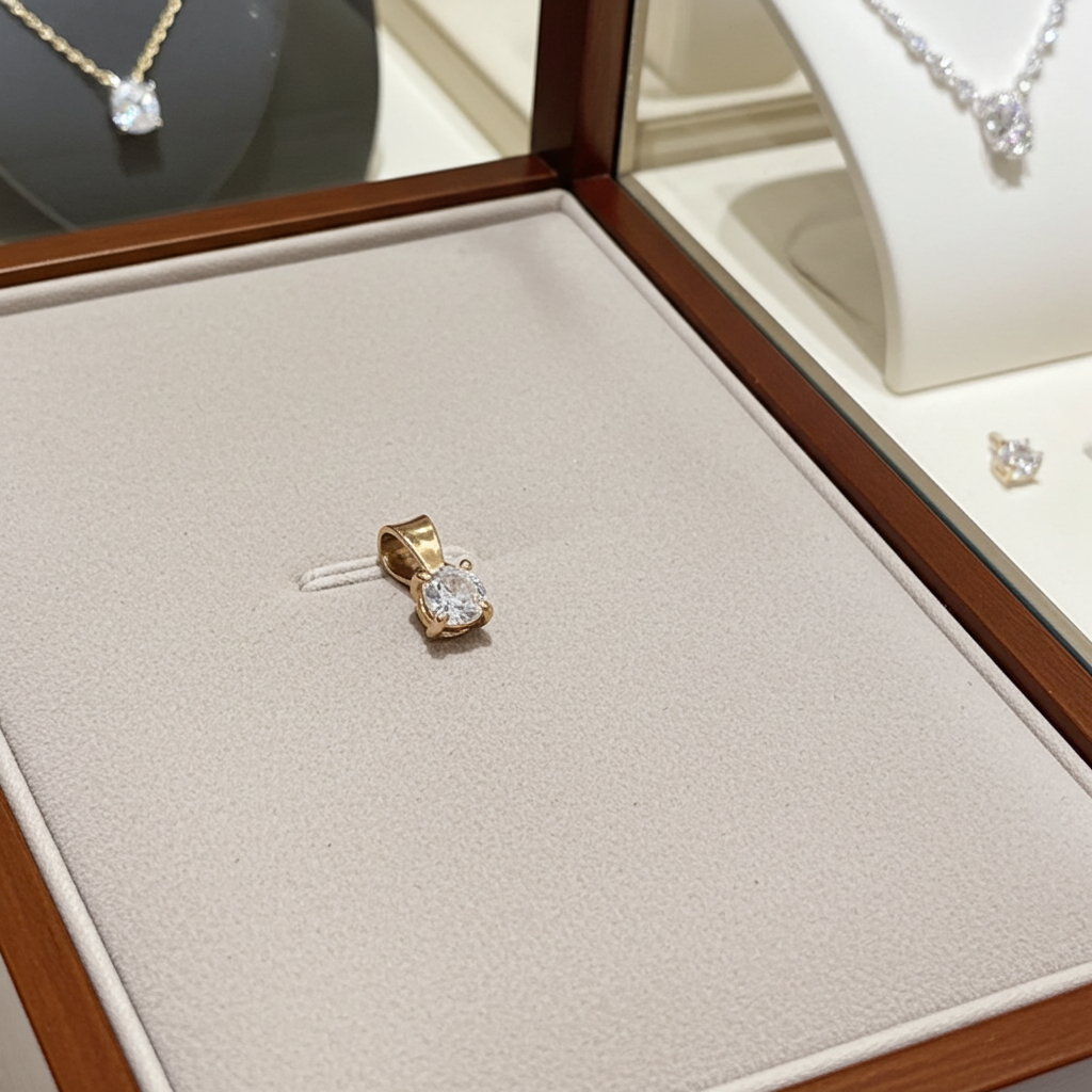 ciondolo punto luce in oro giallo 18k e diamanti naturale  0,25 ct