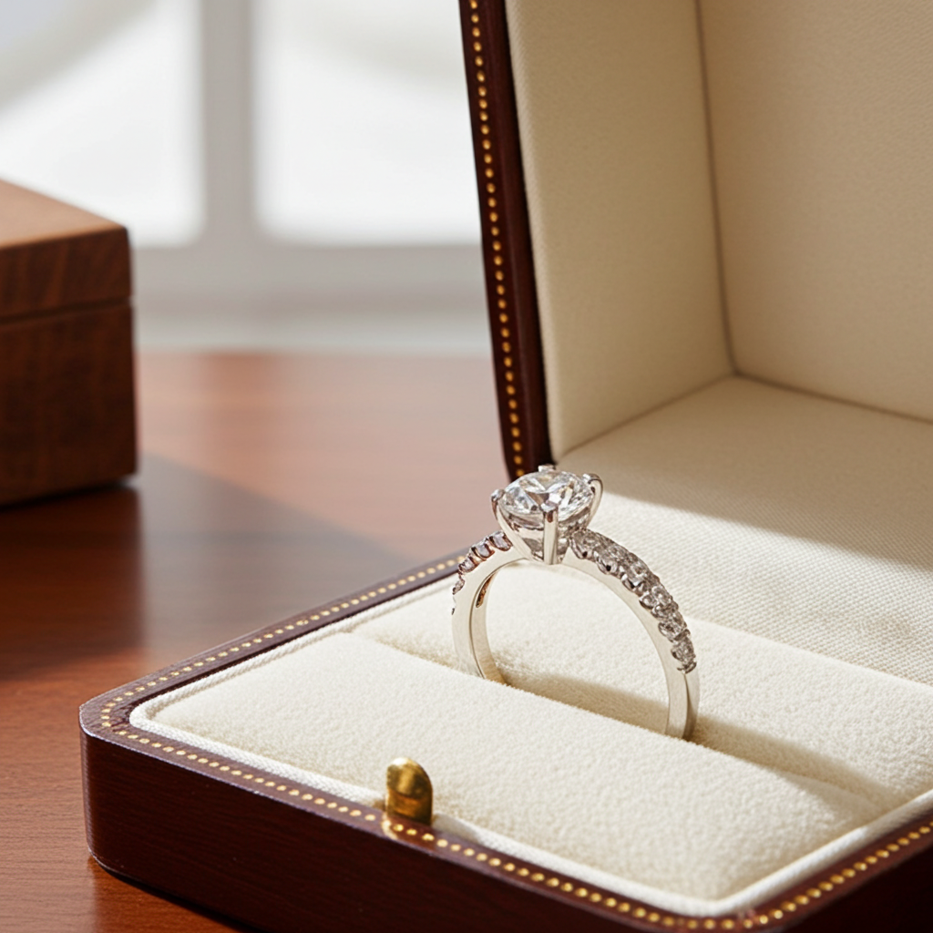 Anello fidanzamento in oro bianco 18k e diamanti naturali certificato igi 0.90ct
