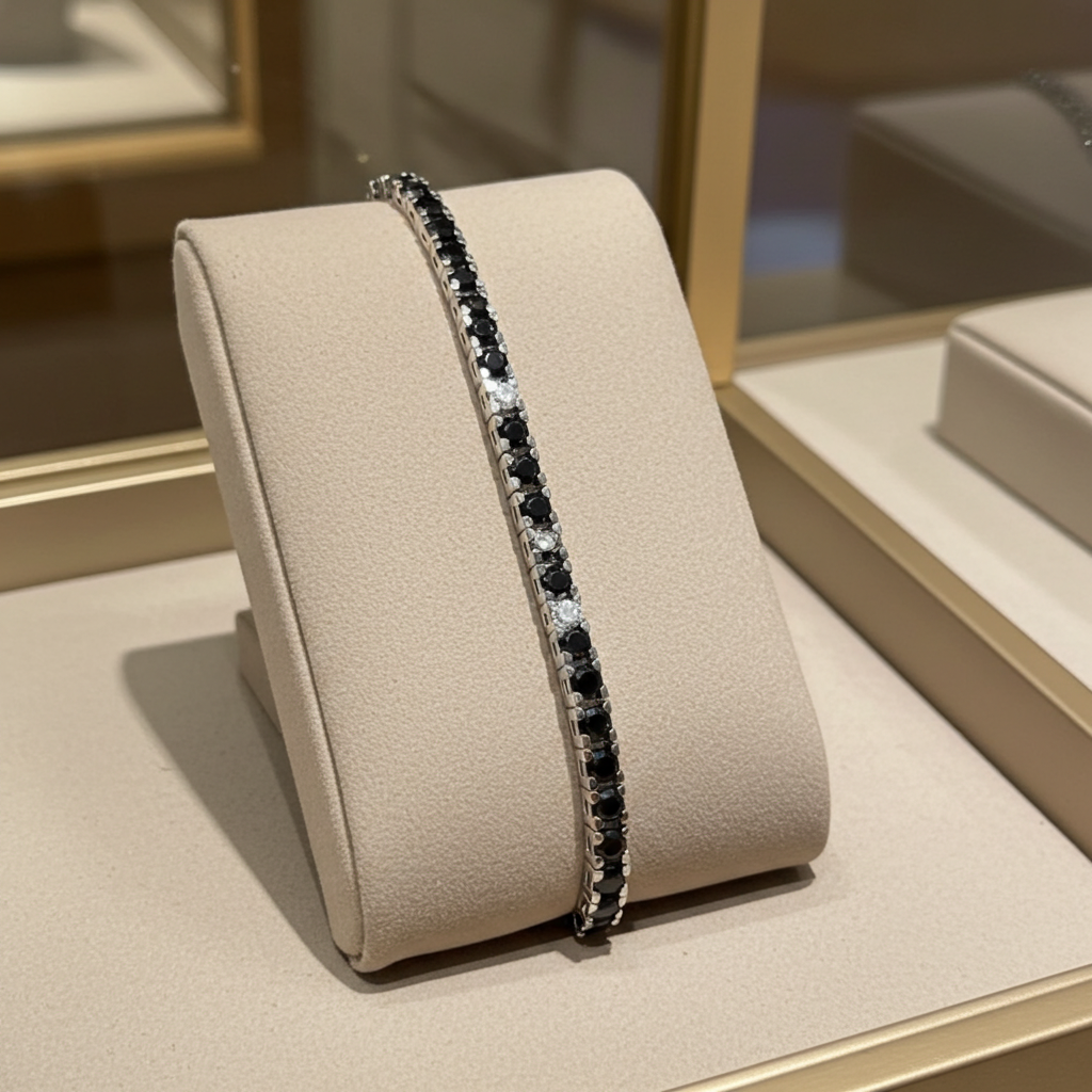 bracciale tennis in oro bianco 18k e diamanti naturali neri  2,70ct