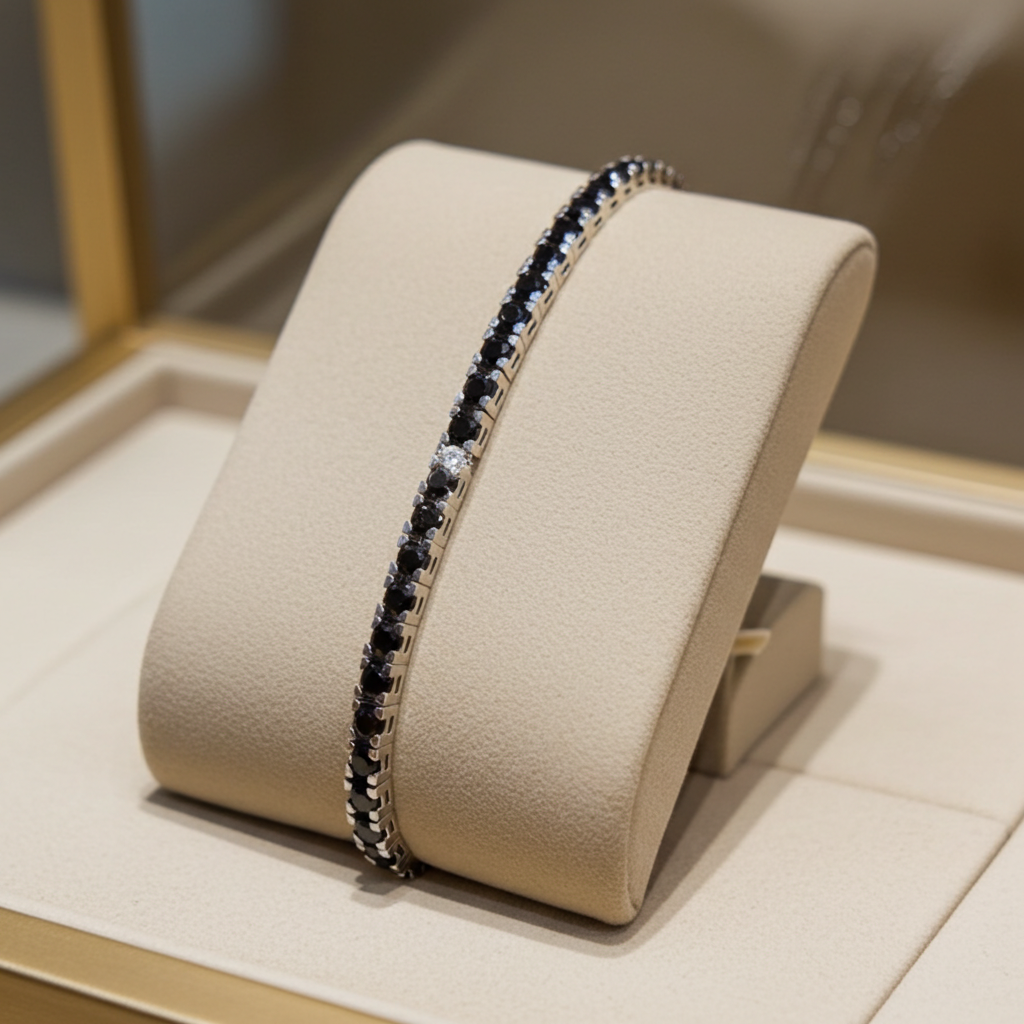 bracciale tennis in oro bianco 18k diamanti naturali neri  4,00ct