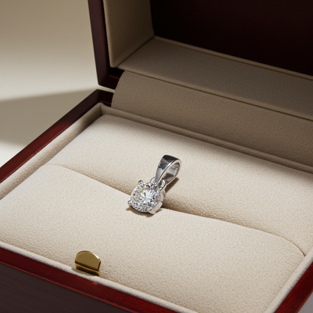 ciondolo  punto luce in oro bianco 18k e diamanti naturale  0,15 ct