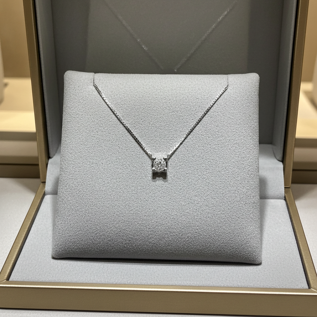 Collana punto luce certificato HRD in oro bianco con diamante naturale 0,20 ct F VVS1