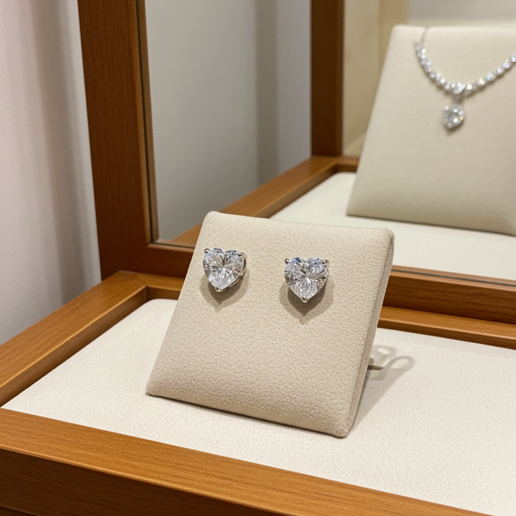 orecchini punto luce in oro bianco 18k e 2 diamanti naturali taglio cuore 0,30 ct