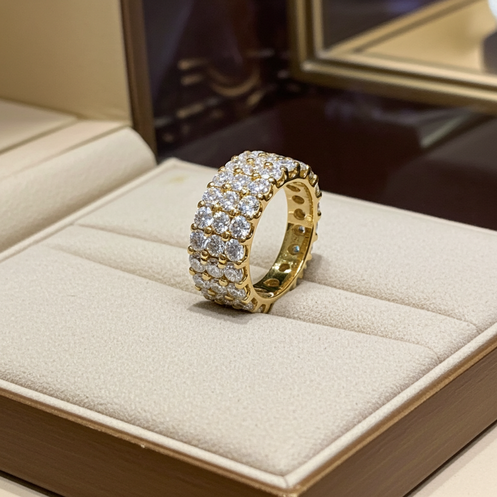 Anello veretta in oro giallo 18k e diamanti naturali 3.60ct