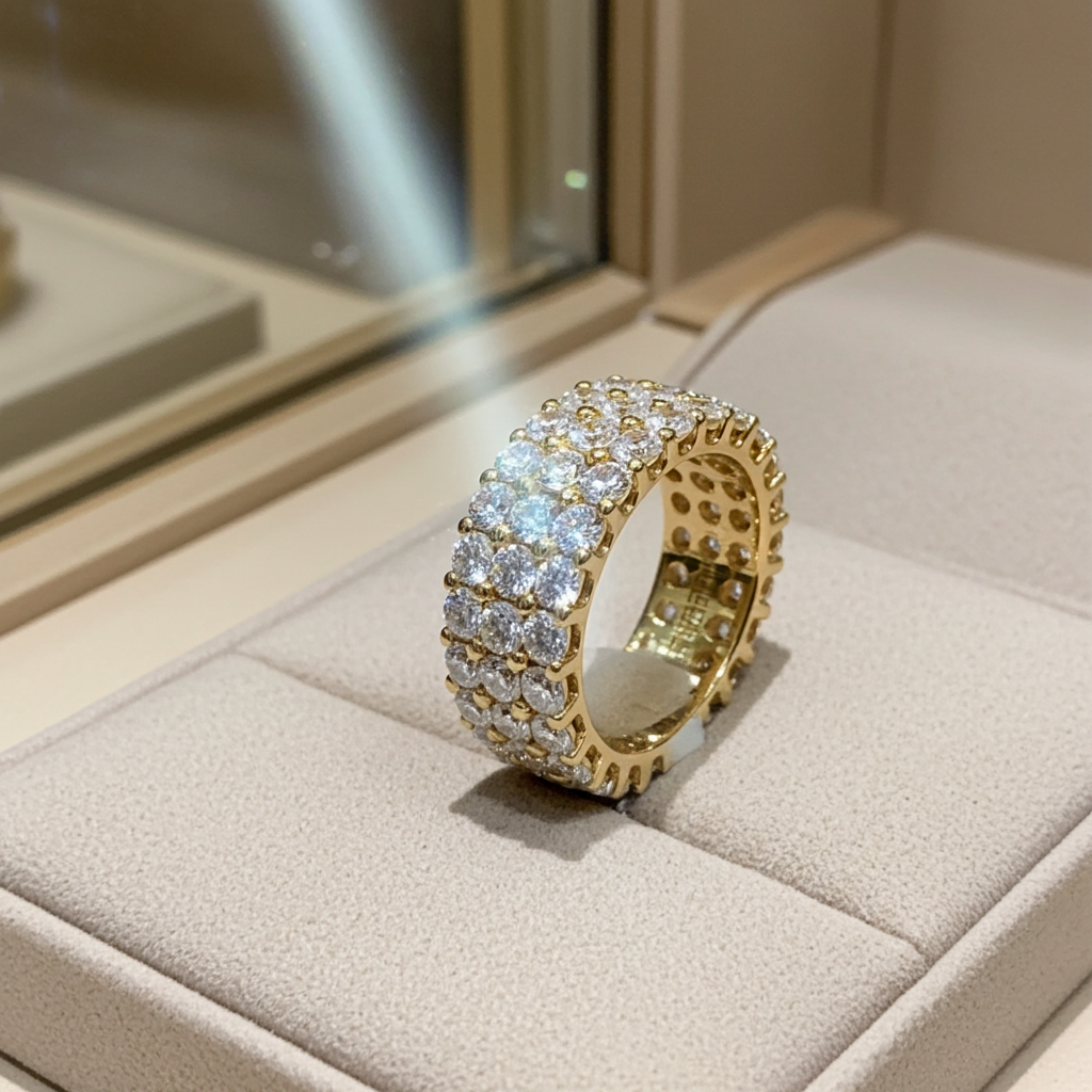 Anello veretta in oro giallo 18k e diamanti naturali 3.60ct