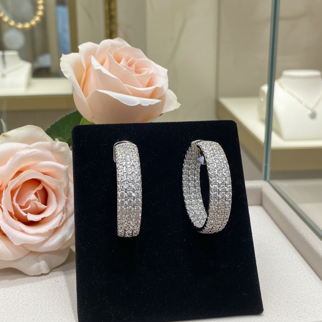 Orecchini a Cerchio  in oro bianco 18k con diamanti Naturali 10,65 carati