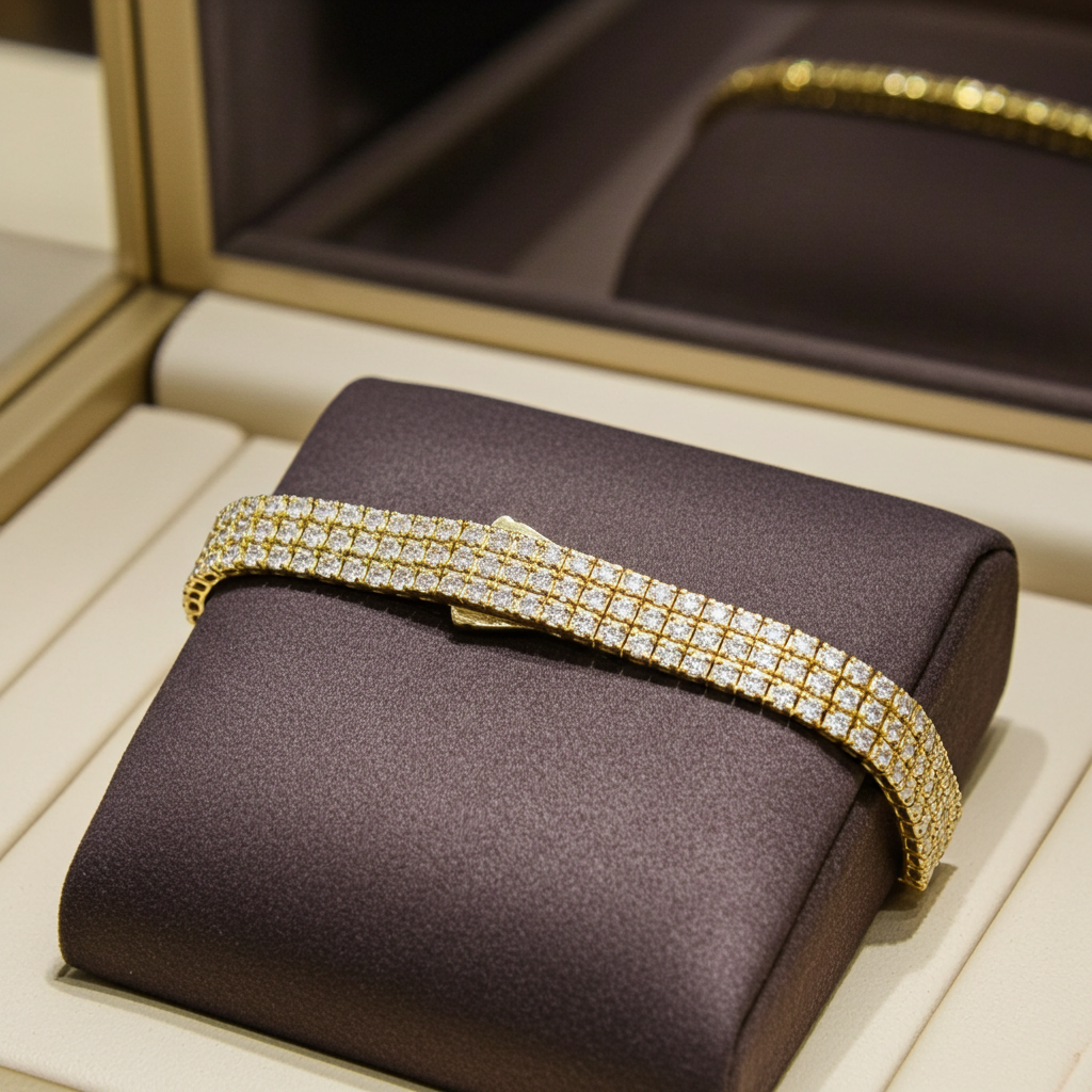 Bracciale tennis in 3 Fila diamante naturale Taglio Rotondo  6.72CT