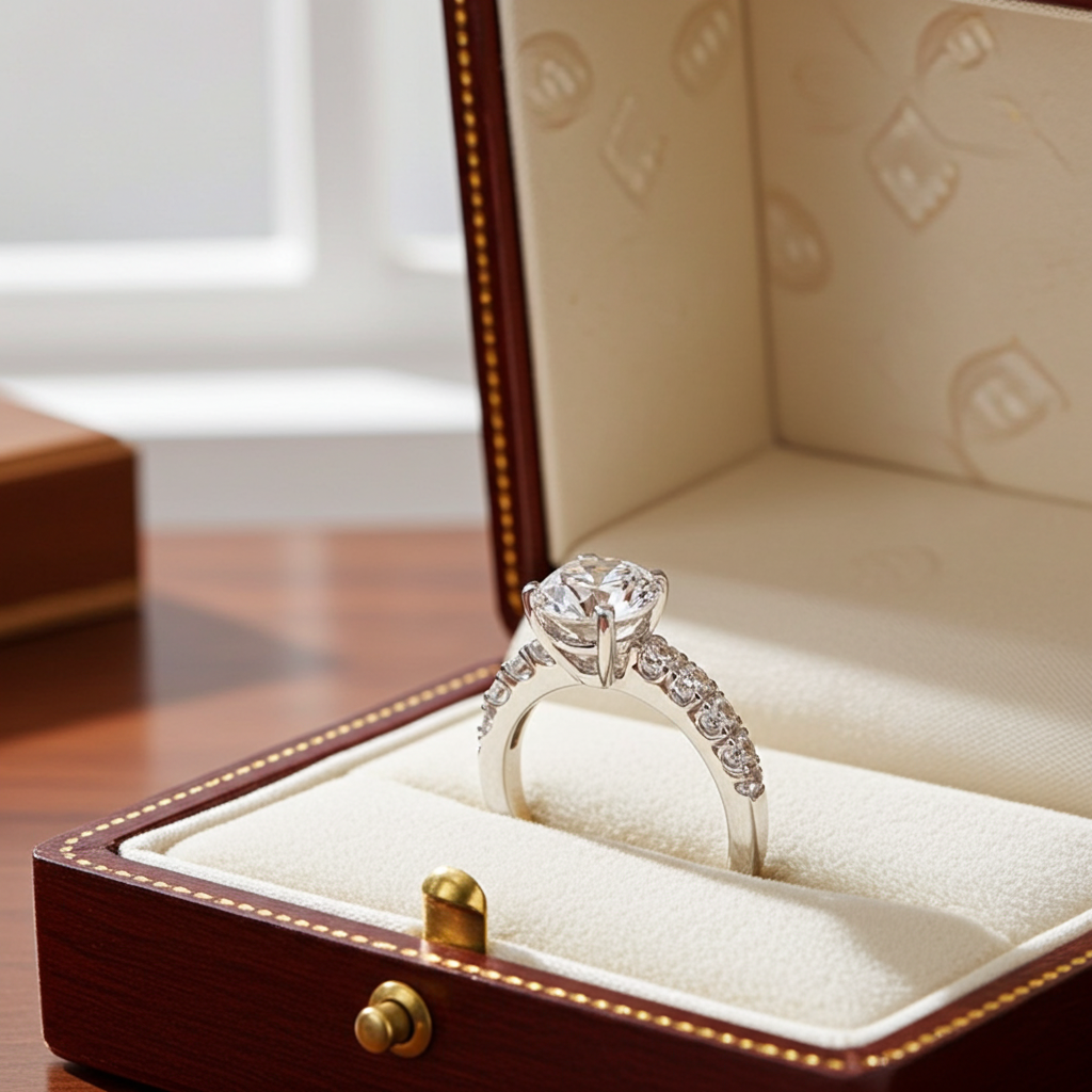 Anello fidanzamento in oro bianco 18k e diamanti naturali certificato igi 0.90ct