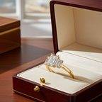 Anello trilogy in oro giallo 18k e diamanti naturali taglio smeraldo 3.03ct