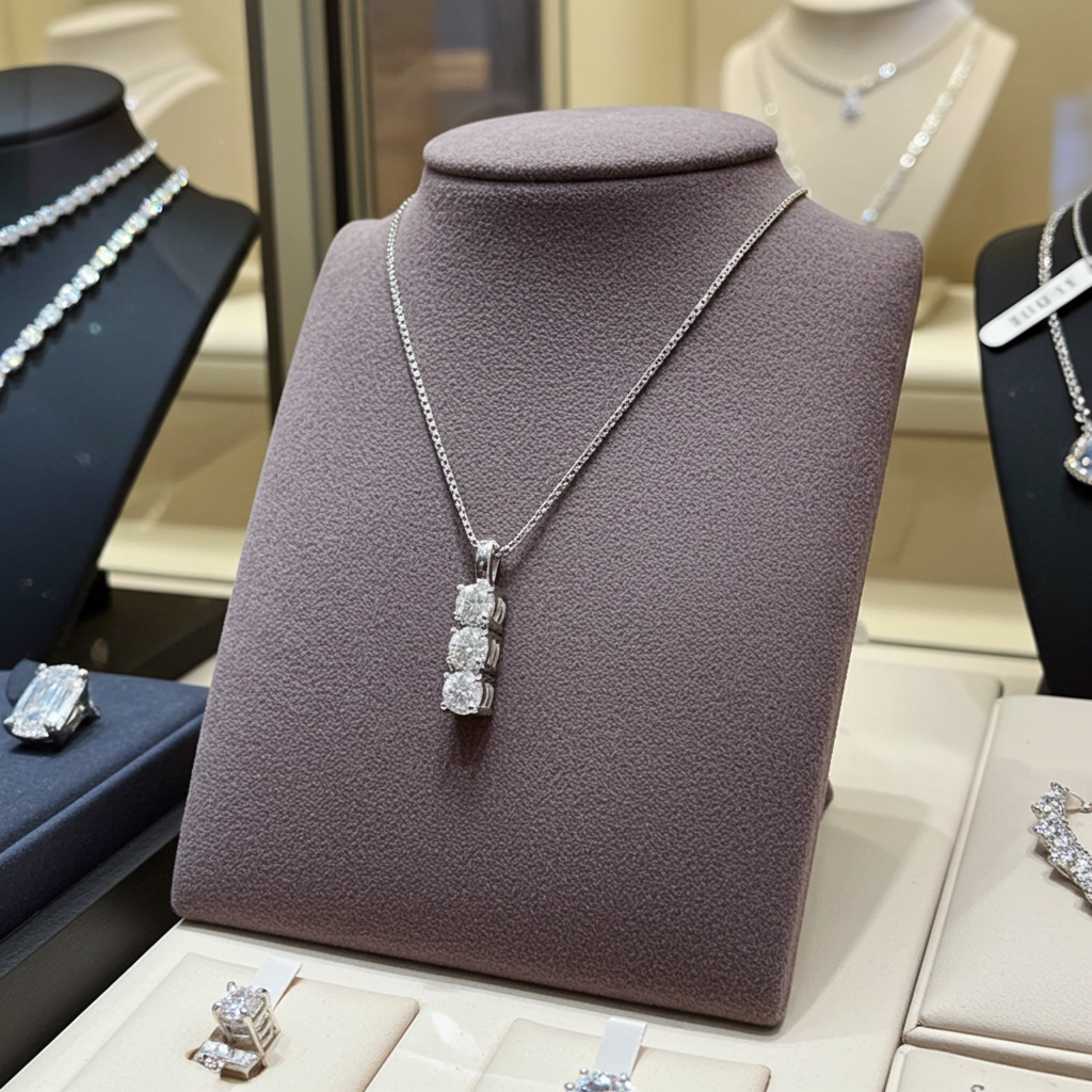 Collana con pendente trilogy con 0.75ct Diamanti Naturali  in oro bianco 18kt