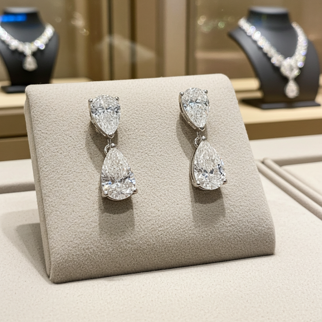 Orecchino in oro 18k con diamanti naturali taglio pera 1.00ct