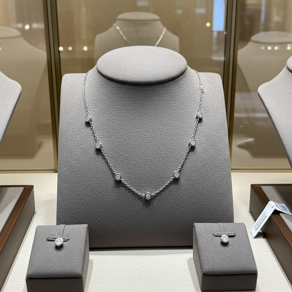 HRD CERTIFIED necklace IN white gold with 7 natural diamonds 0.77 ct