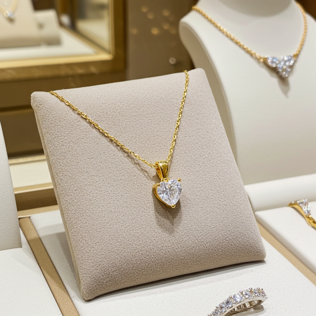 Ciondolo punto luce taglio cuore in oro giallo 18k e diamante naturale 0,14 ct