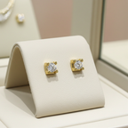 orecchini punto luce quadrato in oro giallo 18k e 2 diamante naturali 0,70 ct