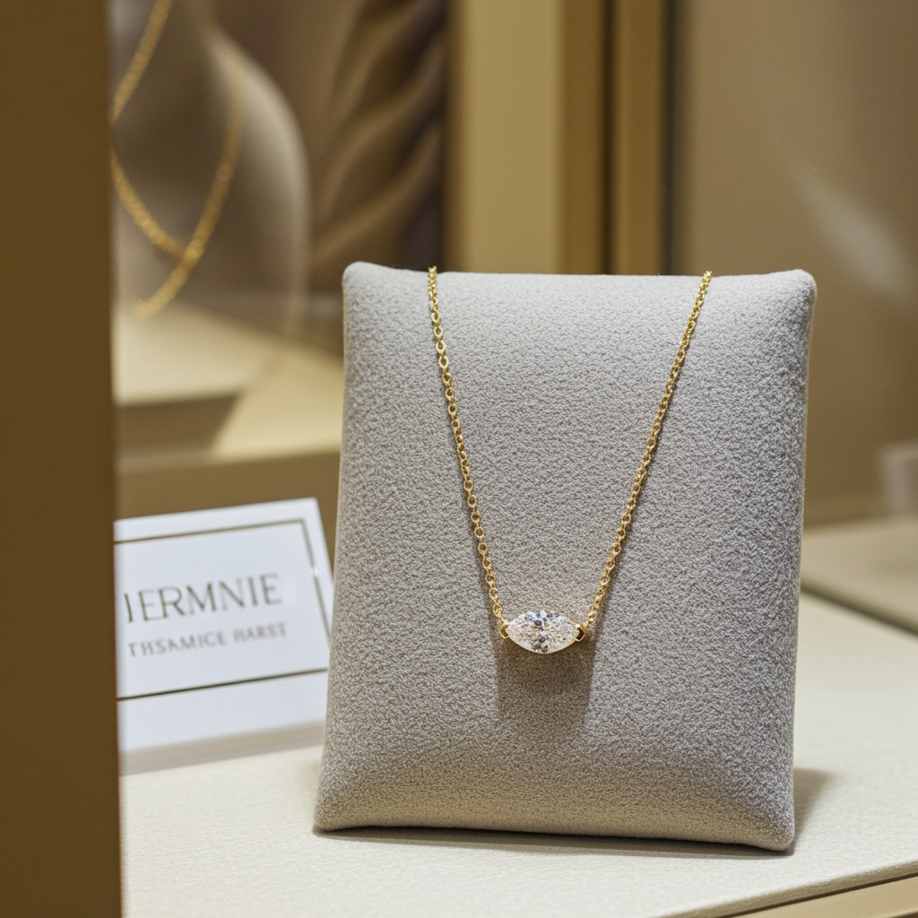 Collana punto luce in oro e diamante naturale marquise 0.50ct
