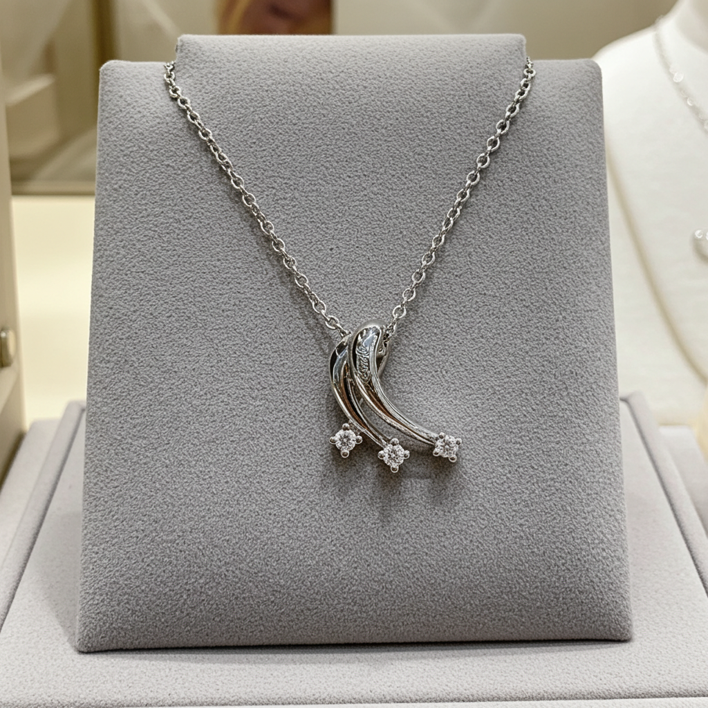 Collana con Ciondolo Trilogy in Oro Bianco con 0.30ct Diamanti Naturali