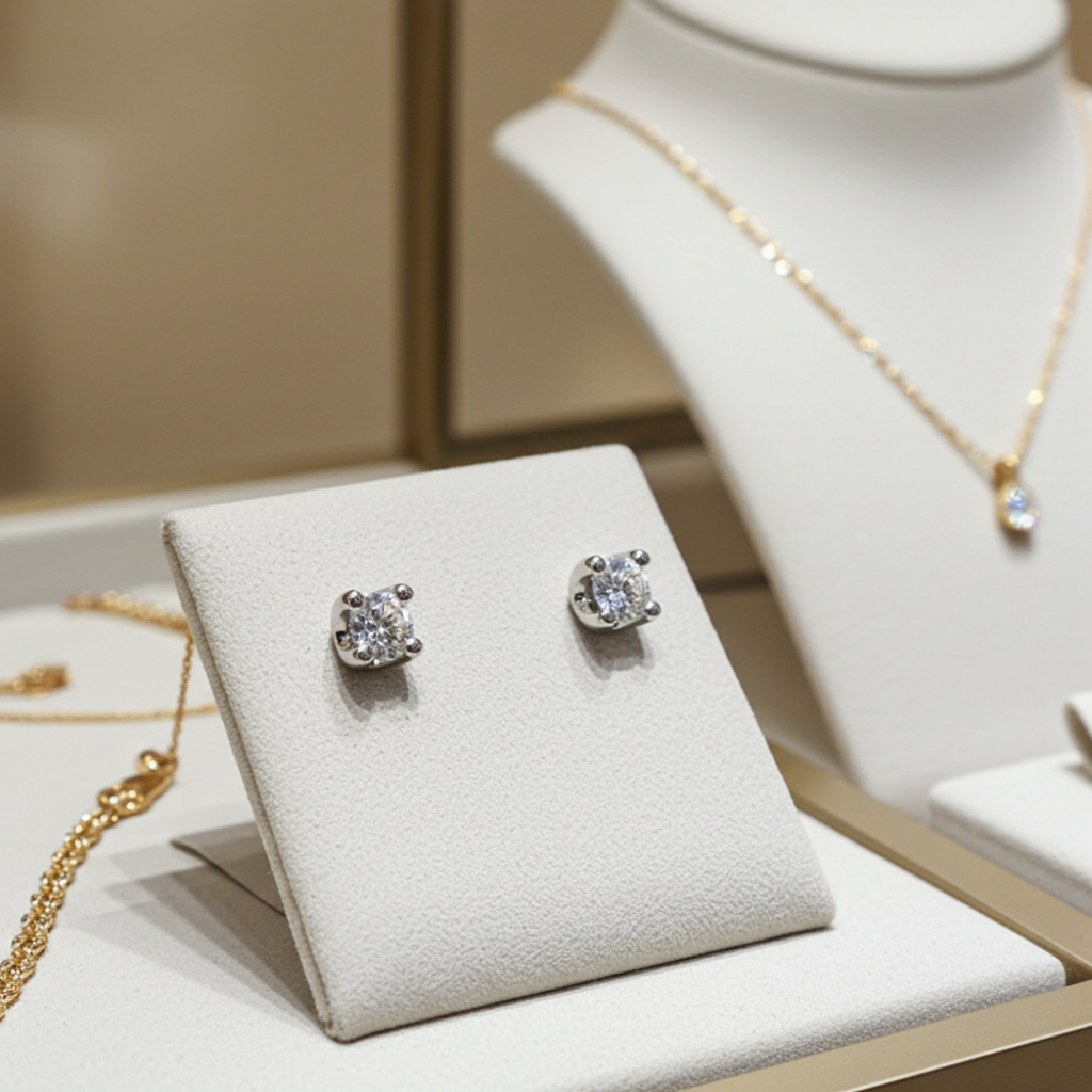 orecchini punto luce in oro bianco 18k e 2 diamanti naturali 0,90ct