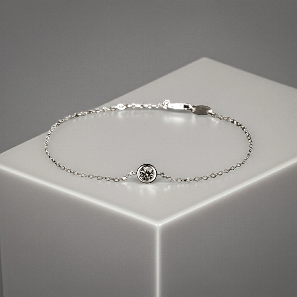 bracciale in oro bianco 18k e 1 diamante natural centrale 0,26ct