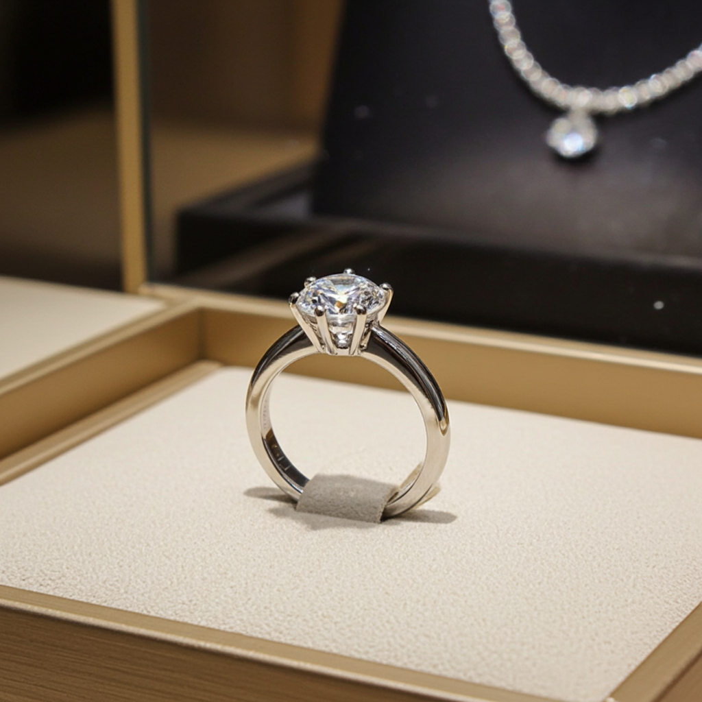 Anello solitario in oro bianco 18k e diamante naturale 1.70ct D IF