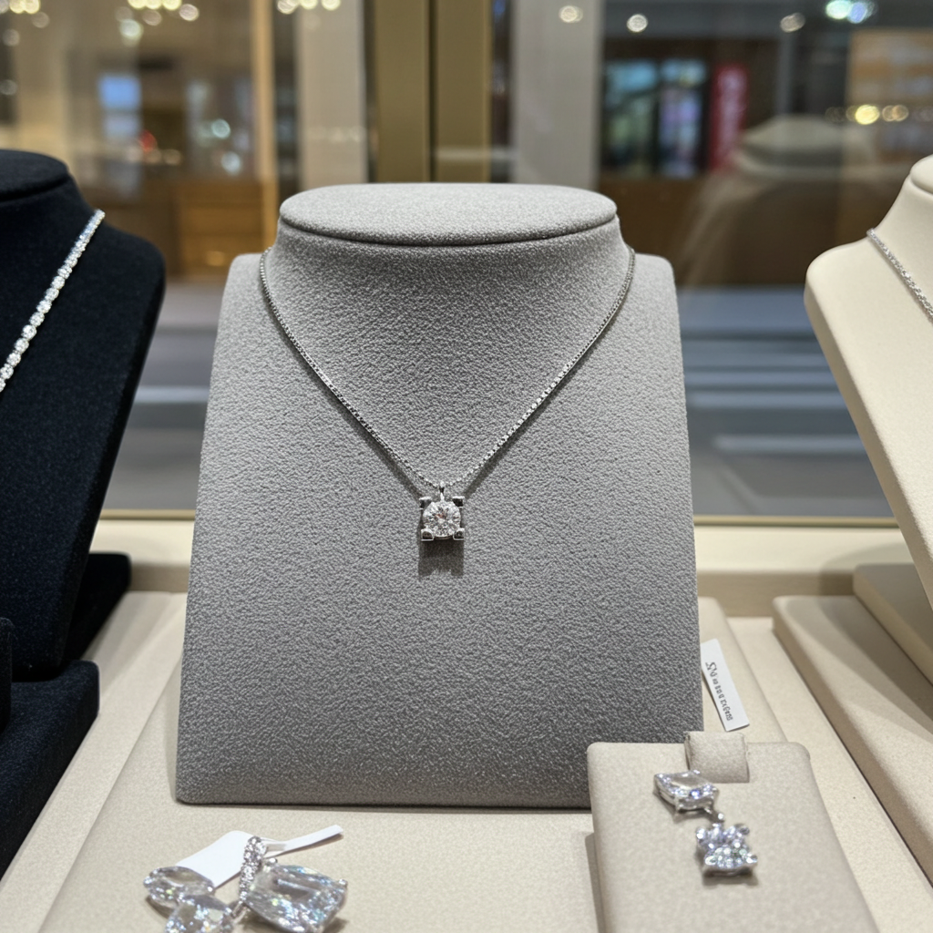 Collana punto luce certificato HRD in oro bianco con diamante naturale 0,20 ct F VVS1