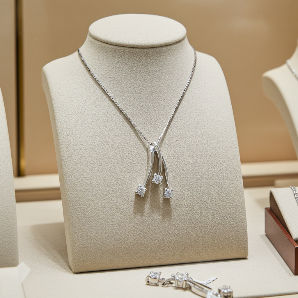 Collana con pendente trilogy con 0.60ct Diamanti Naturali  in oro bianco 18kt