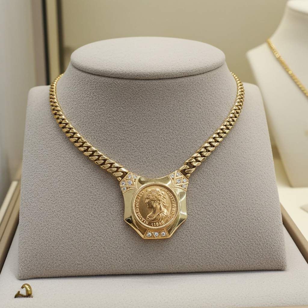 Collana in oro giallo 18k  con diamanti naturali 0.81 ct e sterline d'oro