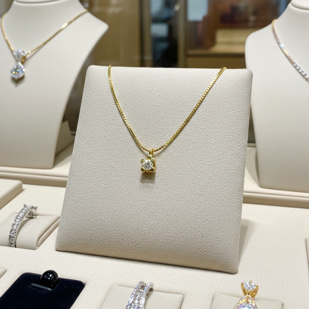 ciondolo punto luce quadrato in oro giallo 18k e diamanti naturale  0,35ct ct