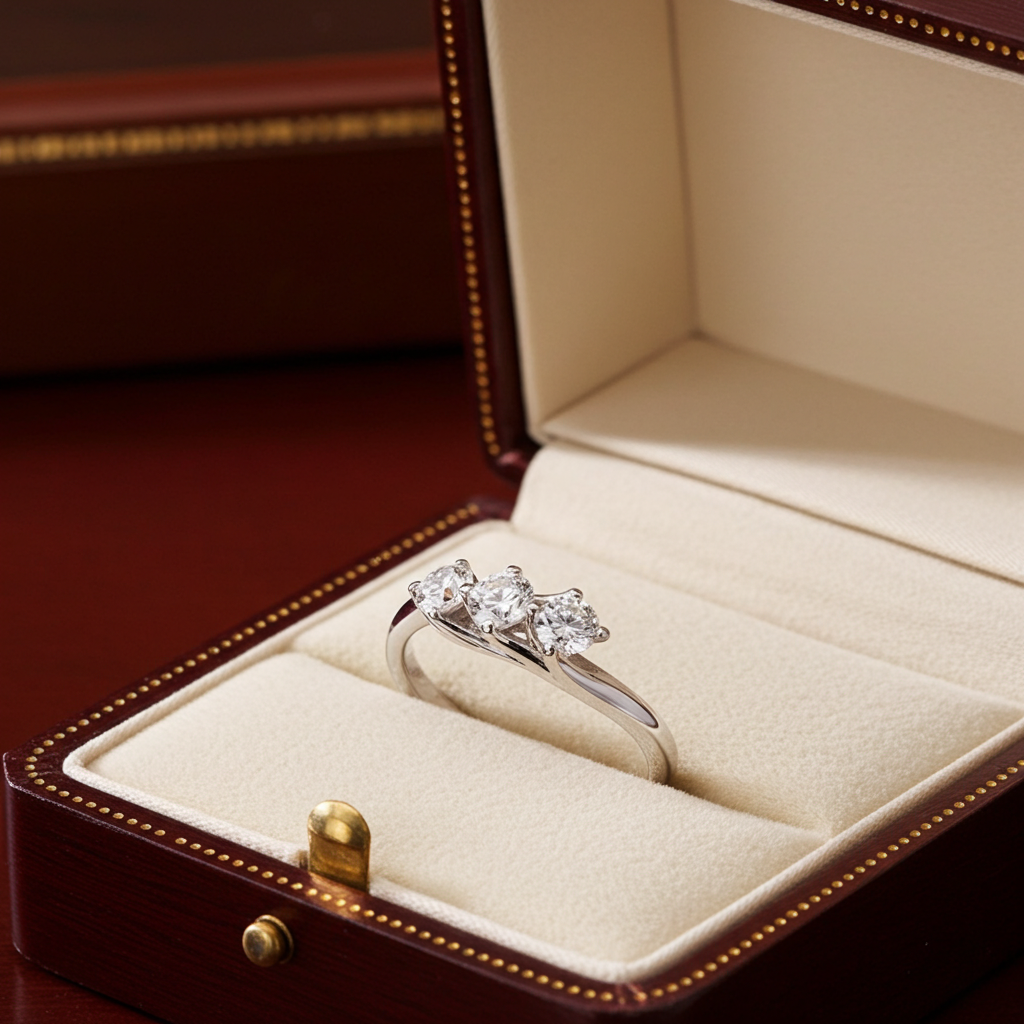 anello trilogy in oro bianco 18k con 3 diamanti naturali 0,60ct