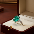 Anello trology in oro bianco e smeraldo 8.60 ct  e diamanti naturali 0.70ct