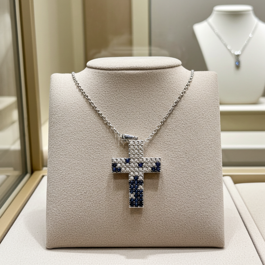 Collana con ciondolo - 18 carati Oro bianco - 2.62ct. Cw. Zaffiro - Diamante