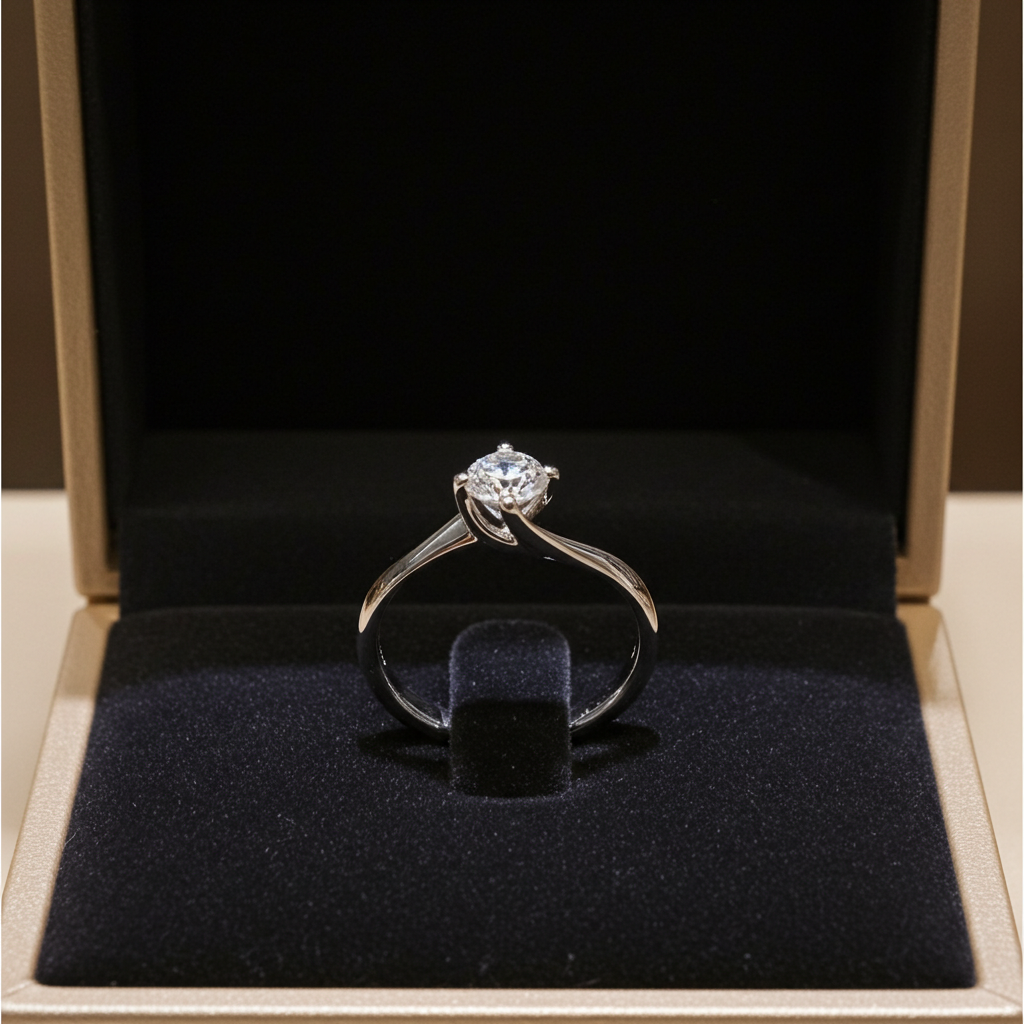Anello solitario in oro bianco 18k e diamante naturale centrale 0,40 ct
