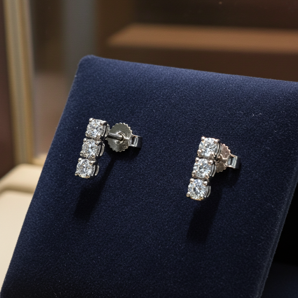 orecchini trilogy in oro bianco 18k e 6 diamanti naturali 1,30 ct