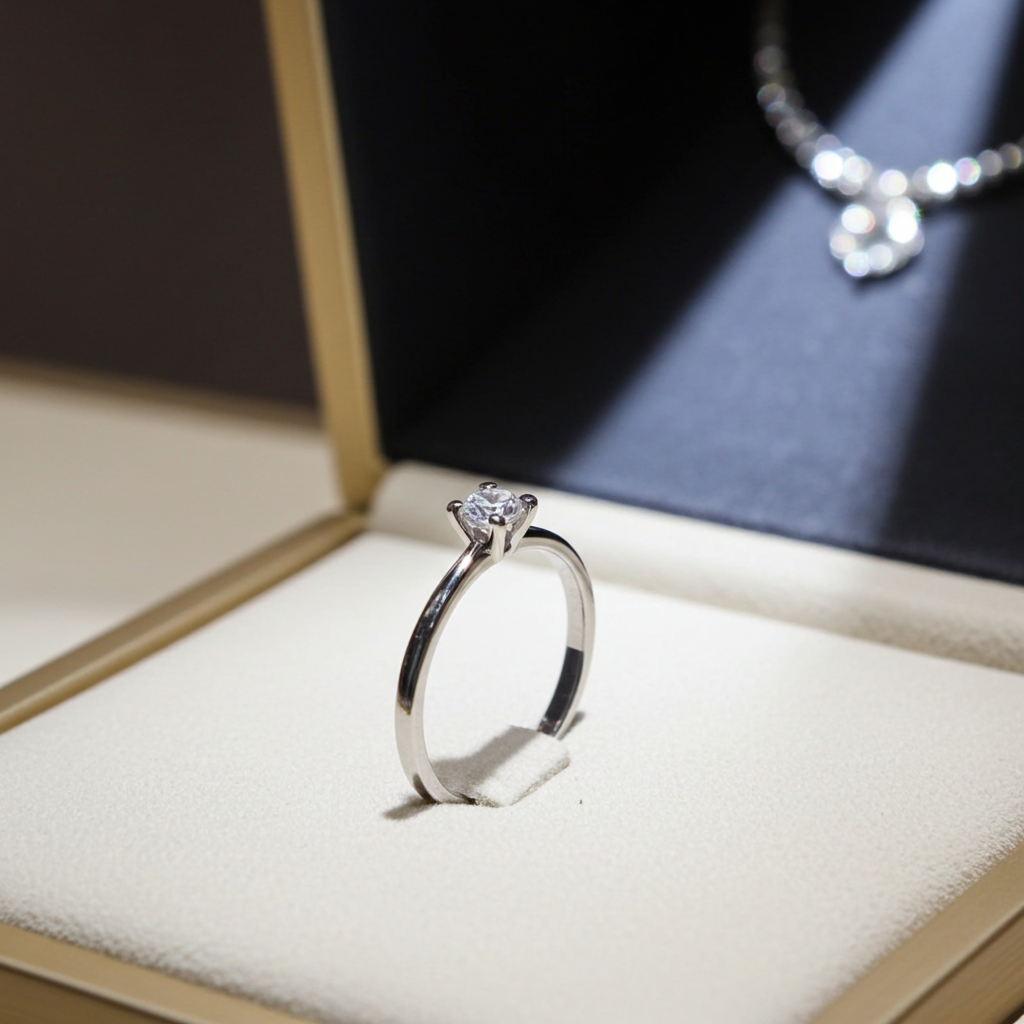 anello solitario  certificato HRD in oro bianco 18k e diamante naturali centrale 0,34ct