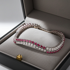 Bracciale tennis in oro bianco e rubino naturali e diamanti naturali 9.00ct