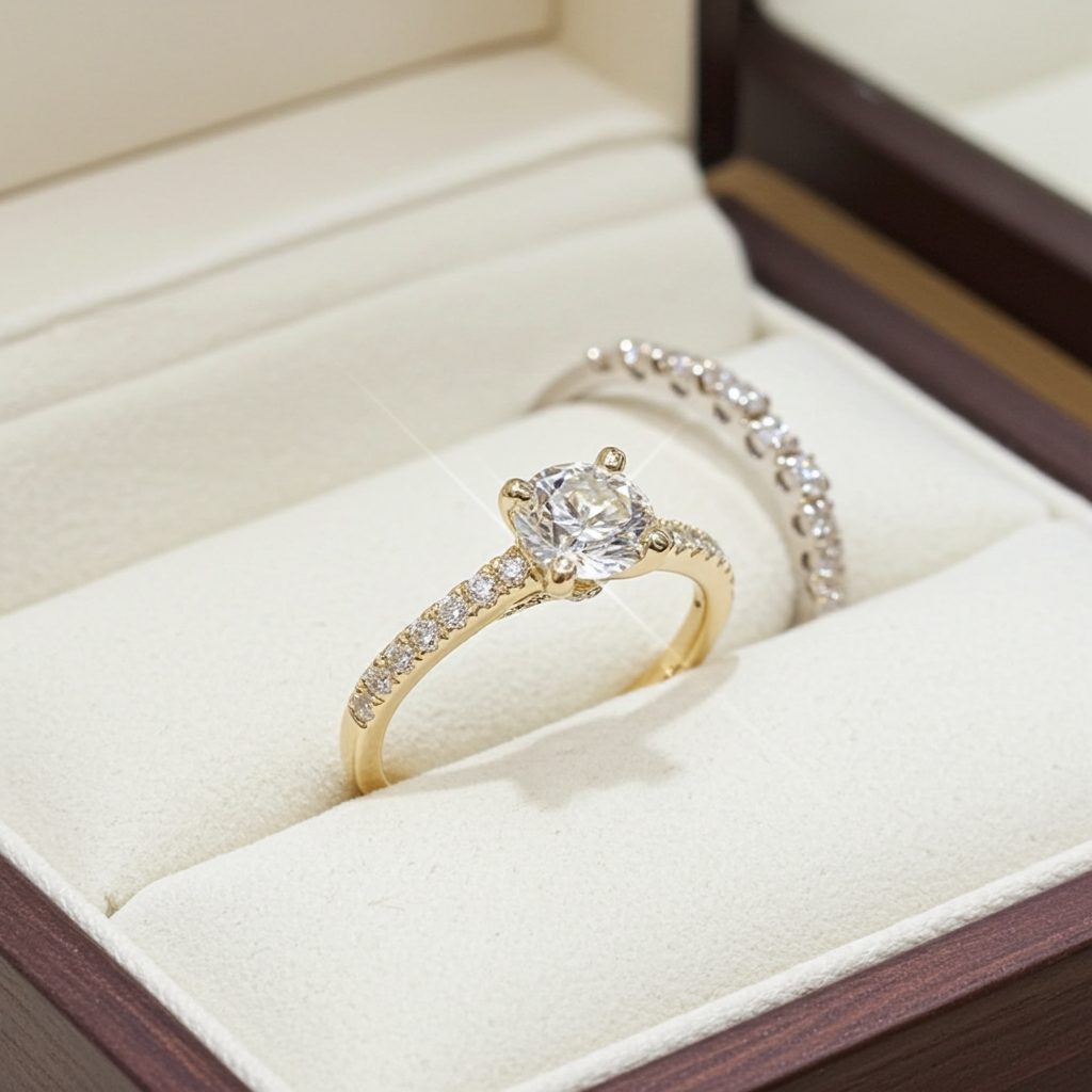 Anello fidanzamento in oro bianco 18k e diamanti naturali certificato igi 0.54ct
