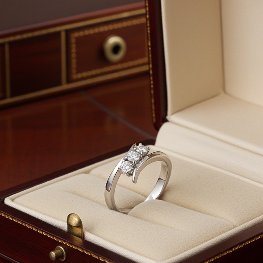 Anello Trilogy certificato IGI in oro bianco 18k e 3  diamanti  naturali 0,30 ct
