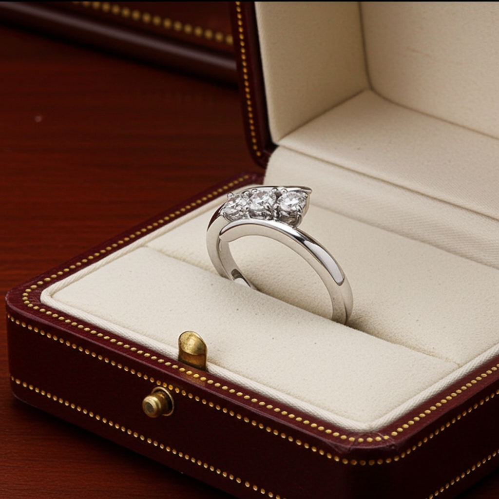 Anello Trilogy certificato IGI in oro bianco 18k e 3  diamanti  naturali 0,56 ct