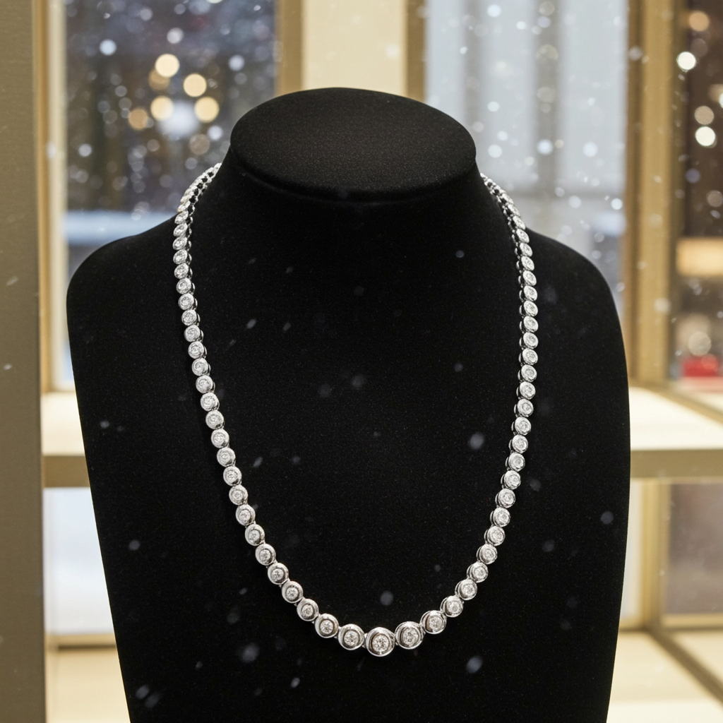 collana giro collo tennis in oro bianco 18k 750 e diamanti naturali 9 ct