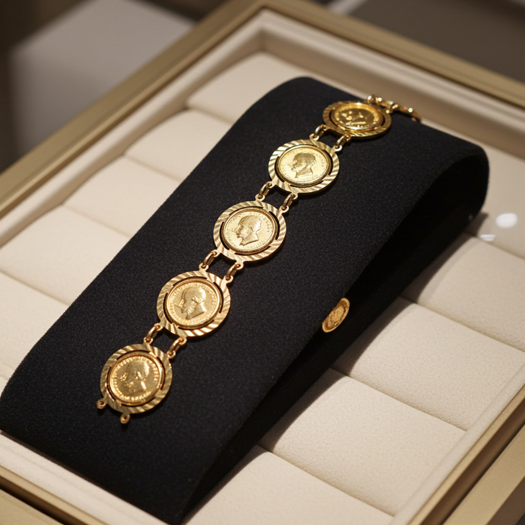 Bracciale in oro 22k con  5 sterline oro
