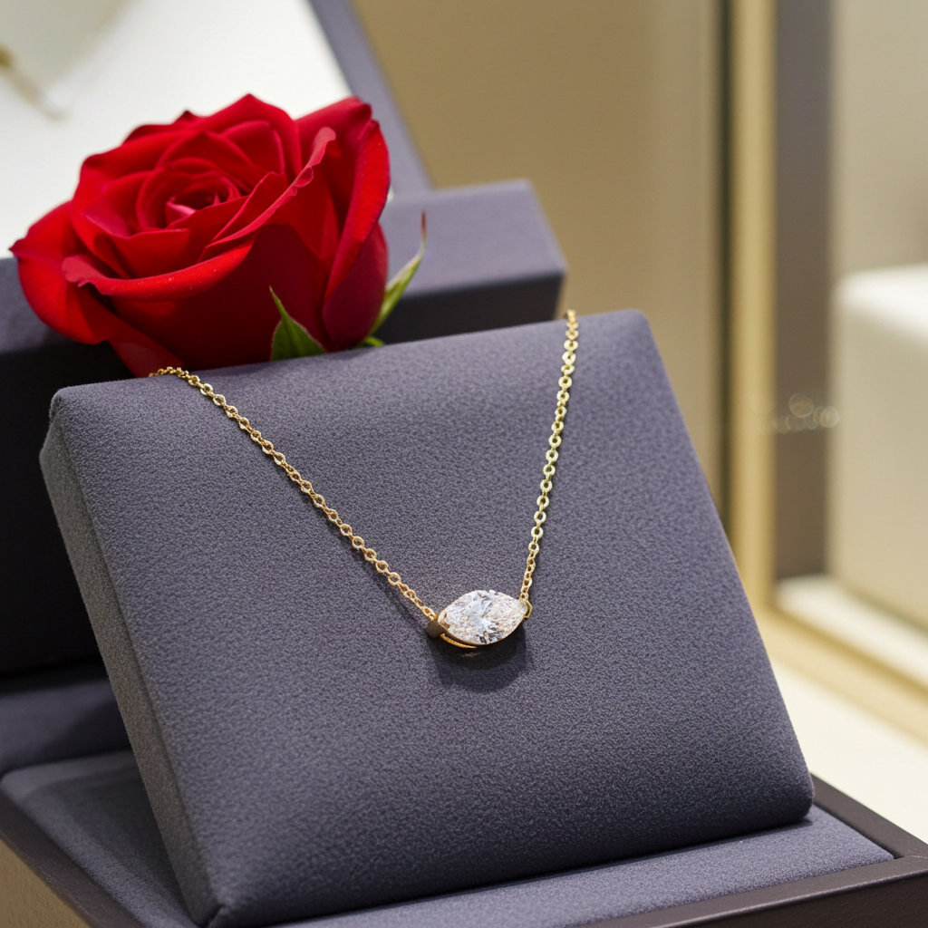 Collana punto luce in oro e diamante naturale marquise 0.50ct