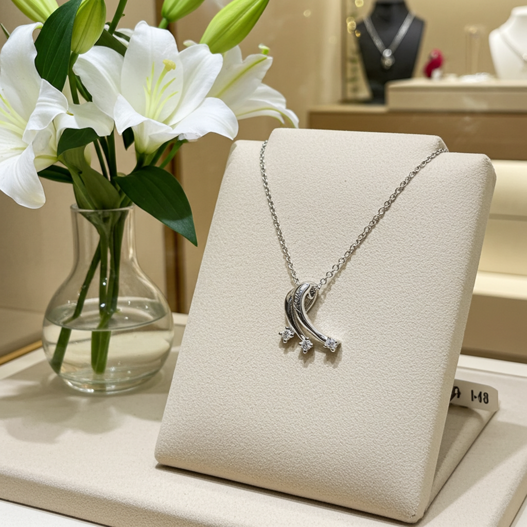 Collana con Ciondolo Trilogy in Oro Bianco con 0.30ct Diamanti Naturali