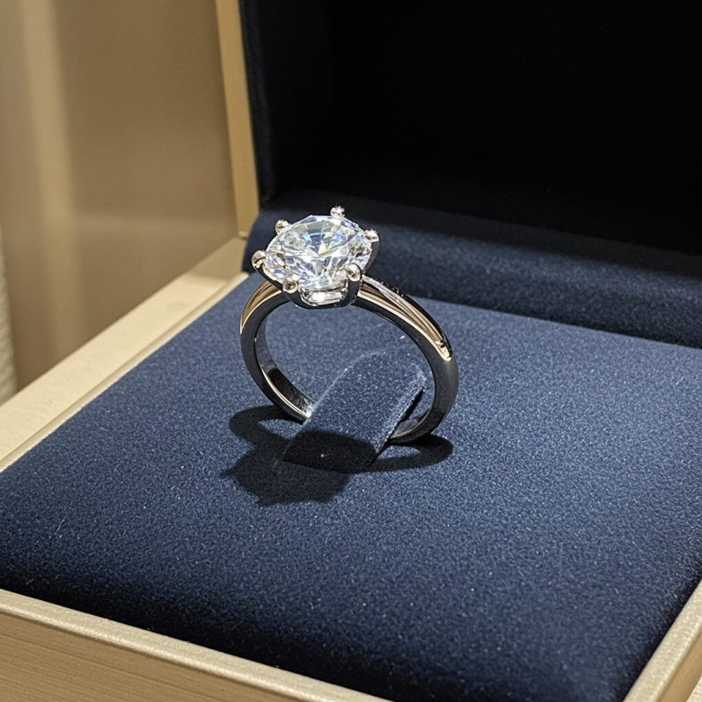 Anello solitario in oro bianco 18k e diamante naturale 1.70ct D IF