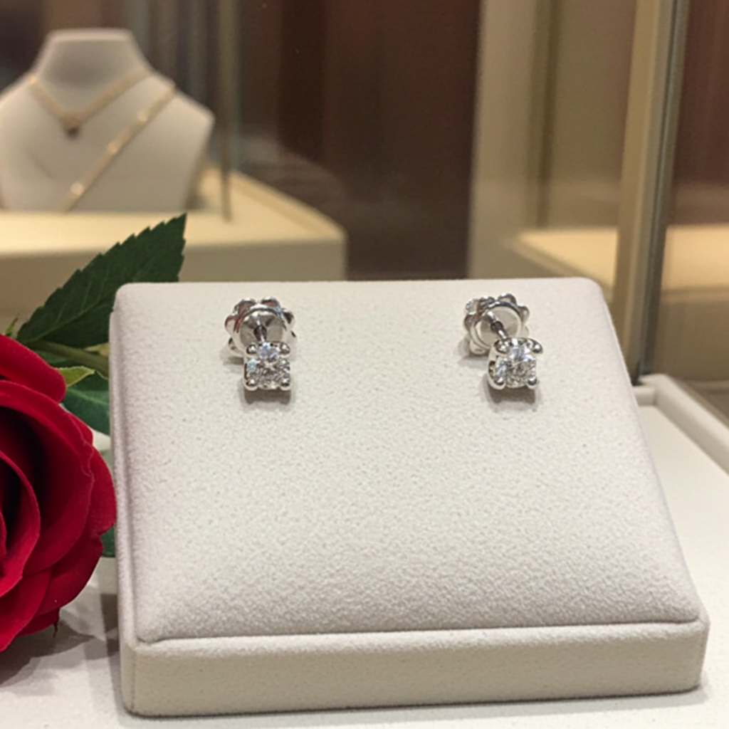 orecchini punto luce in oro bianco 18k e 2 diamanti naturali 0,90ct