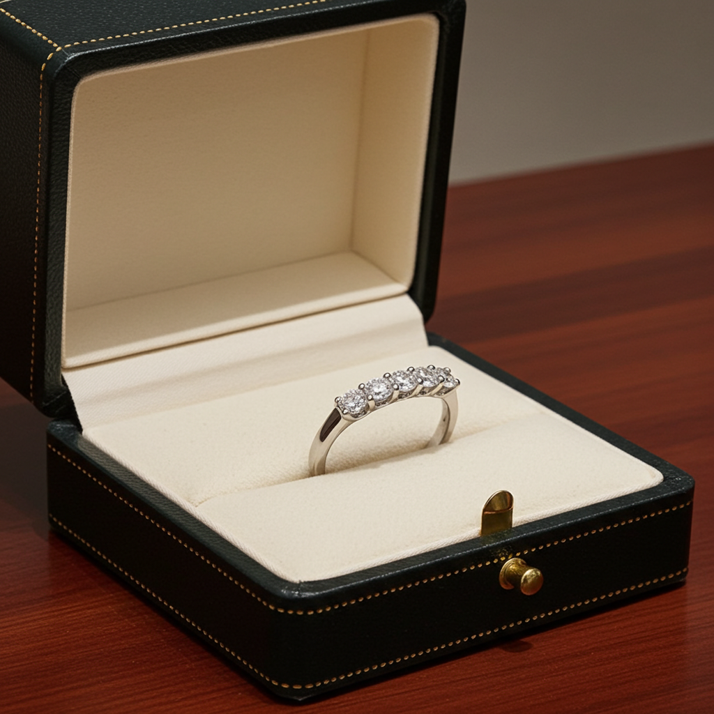 Anello veretta certificato in oro bianco 18k e 5 diamanti naturali 2,15 ct