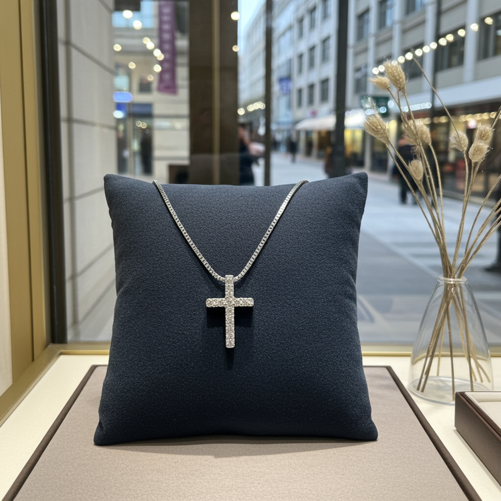 Collana con ciondolo Croce piccola con Diamanti ct. 1.10